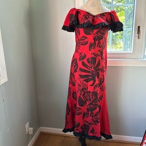 Tropical Eve vintage‎ style Hawaiian off shoulder flounce dress EUC size M